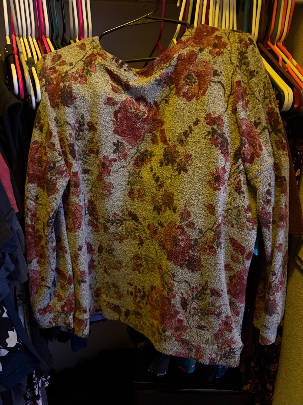 Floral Cozy Knit Sweater - Gray and Rose